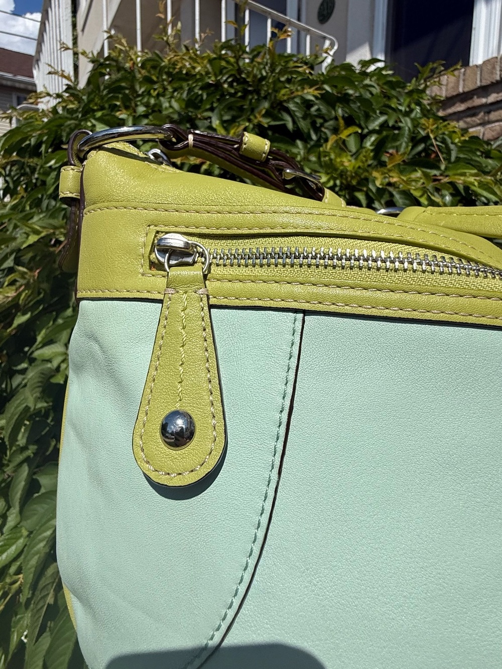 Coach Laura Hobo Bag Y2K Vintage Leather Colorblock Mint Chartreuse Lime Bag - Picture 9 of 9